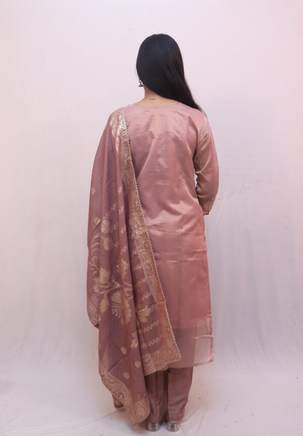 Mauve with Golden Accents sequin embroidery on the neckline - Image 5