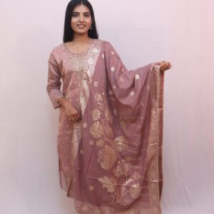 Mauve with Golden Accents sequin embroidery on the neckline