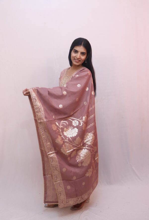 Mauve with Golden Accents sequin embroidery on the neckline - Image 7