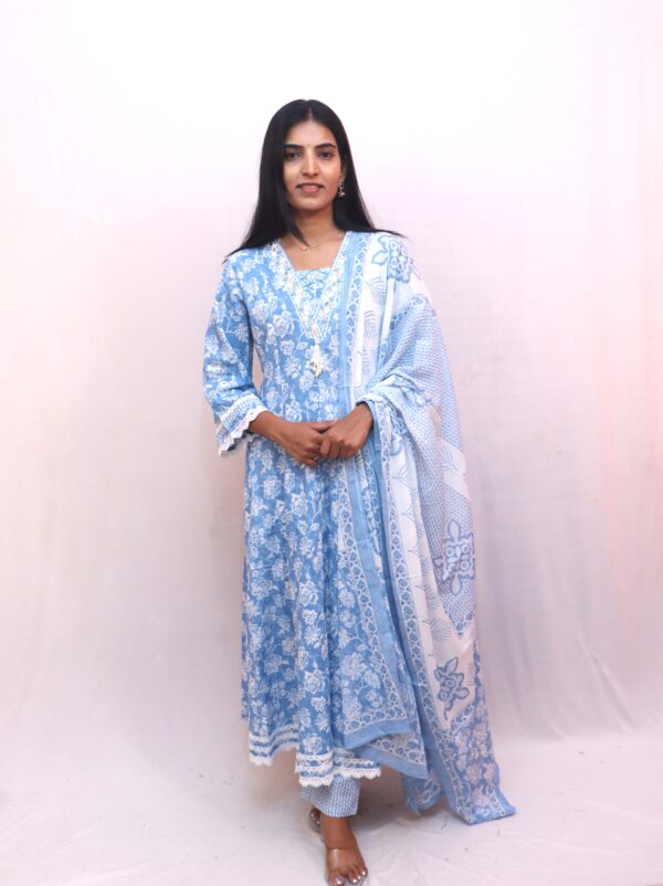 Light Blue Floral Printed Ethnic Suit Set - Image 2