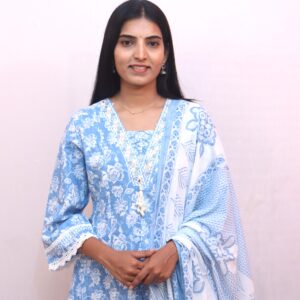 Light Blue Floral Printed Ethnic Suit Set