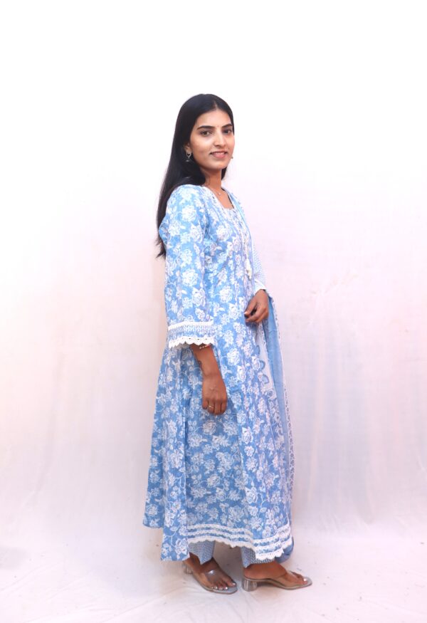 Light Blue Floral Printed Ethnic Suit Set - Image 6